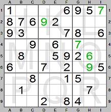 Step 5 in solving Sudoku puzzle made by the Sudoku Instructions program